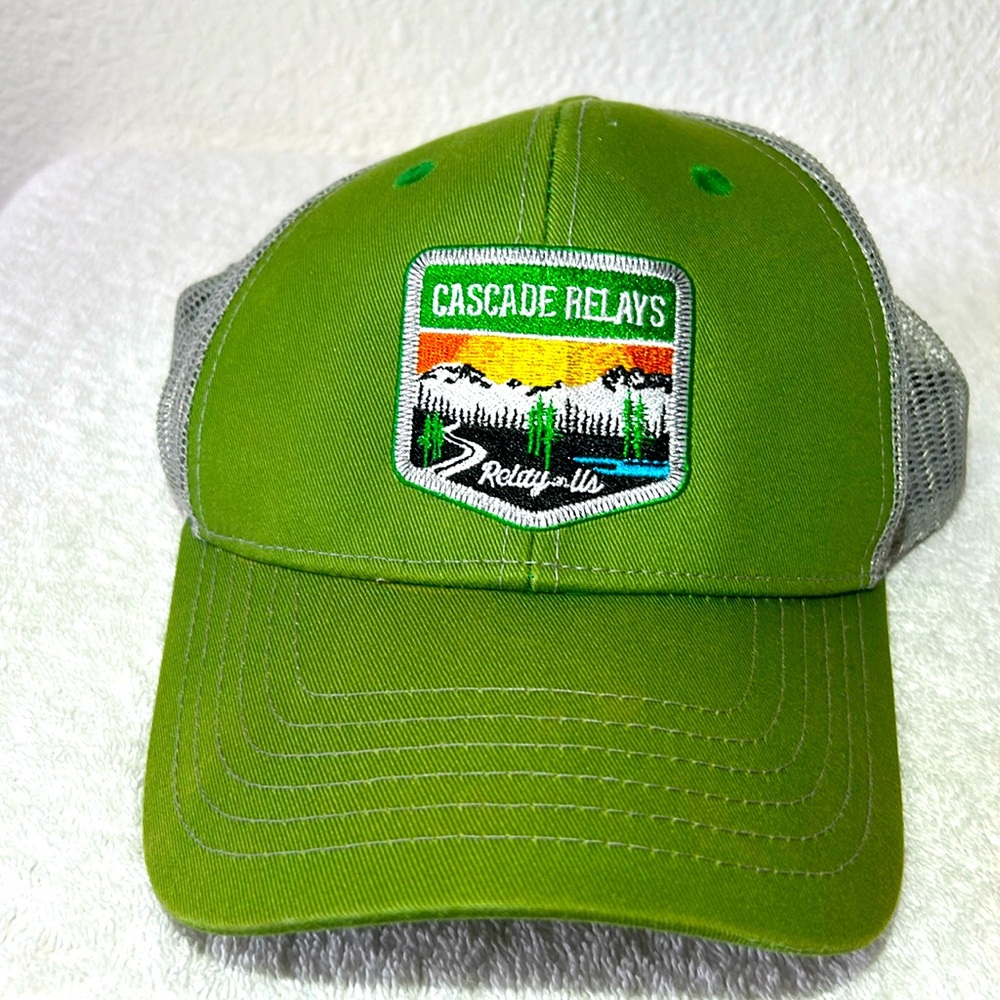 Green Cascade Relays Trucker Hat By Brewery Branding Co. With Embroidered Patch
